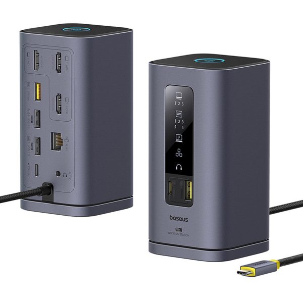 HUB 11in1 dokstacija USB-C USB-A HDMI RJ45 miniligzda 3,5 mm - pelēka
