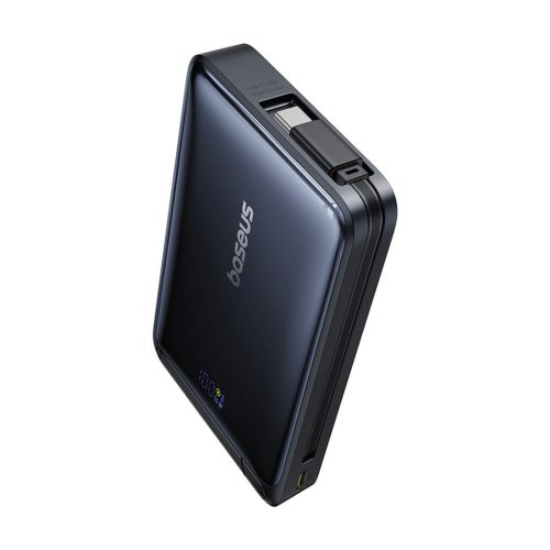 10000mAh magnētiskais Power Bank ar statīvu un iebūvētu USB-C Qi2 MagSafe 30W kabeli - melns