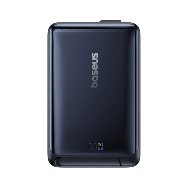 10000mAh magnētiskais Power Bank ar statīvu un iebūvētu USB-C Qi2 MagSafe 30W kabeli - melns