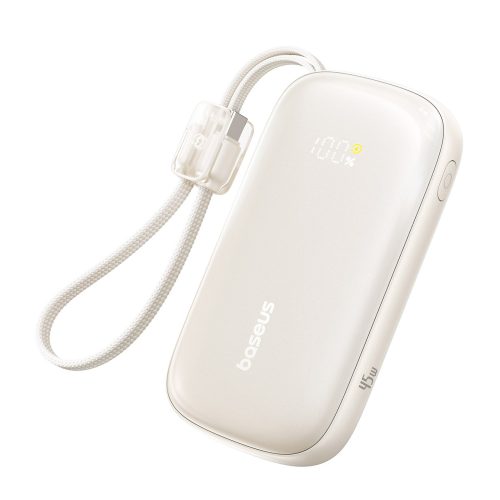 Powerbank 10000mAh 45W FC21 Qpow 3 Ultra ar displeju USB-C iPhone Lightning kabelis - titāna