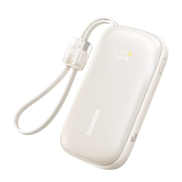 Powerbank 10000mAh 45W FC21 Qpow 3 Ultra ar displeju USB-C iPhone Lightning kabelis - titāna