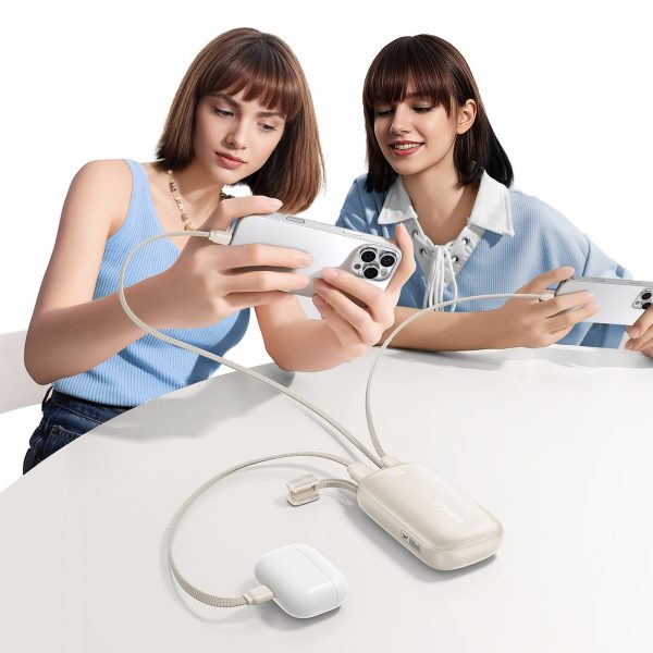Powerbank 10000mAh 45W FC21 Qpow 3 Ultra ar displeju USB-C iPhone Lightning kabelis - titāna
