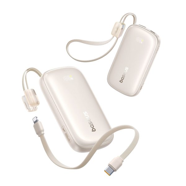 Powerbank 10000mAh 45W FC21 Qpow 3 Ultra ar displeju USB-C iPhone Lightning kabelis - titāna
