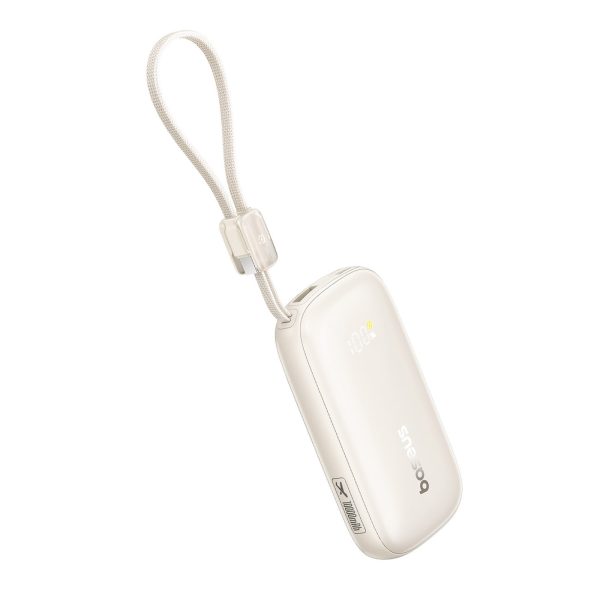 Powerbank 10000mAh 45W FC21 Qpow 3 Ultra ar displeju USB-C iPhone Lightning kabelis - titāna