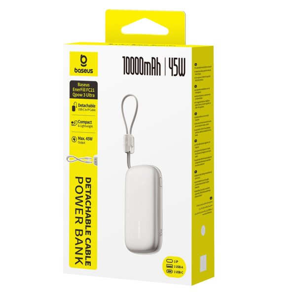 Powerbank 10000mAh 45W FC21 Qpow 3 Ultra ar displeju USB-C iPhone Lightning kabelis - titāna