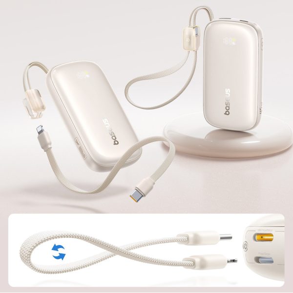 Powerbank 10000mAh 45W FC21 Qpow 3 Ultra ar displeju USB-C iPhone Lightning kabelis - titāna