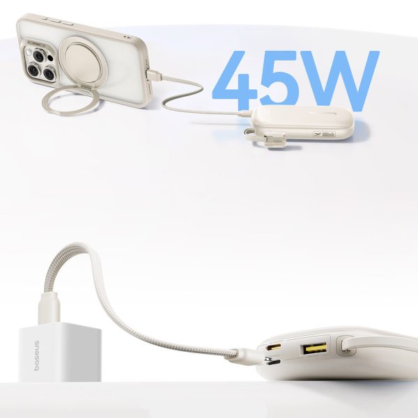 Powerbank 10000mAh 45W FC21 Qpow 3 Ultra ar displeju USB-C iPhone Lightning kabelis - titāna