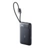 Powerbank 10000mAh USB-A USB-C FC11 ar displeju un iebūvētiem kabeļiem 22,5 W - melns