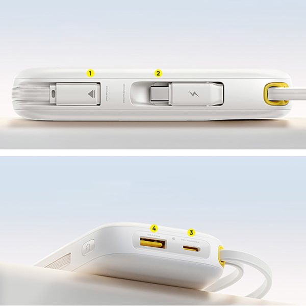 Powerbank 10000mAh 45W FC31 Qpow 3 ar displeju USB-C iPhone Lightning kabeļi - balti