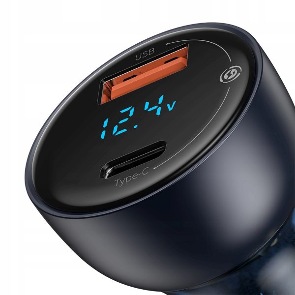 Automašīnas lādētājs ar displeju USB-A USB-C QC PPS 65W - tumši pelēks