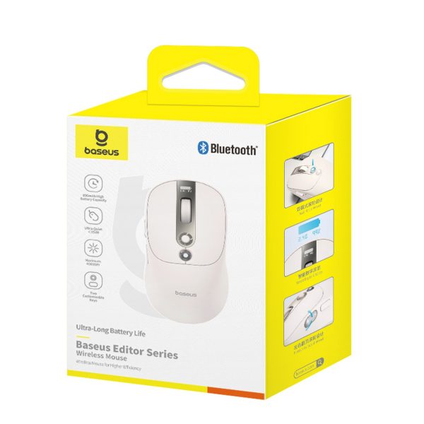 Bezvadu pele ar uzlādējamas baterijas indikatoru 4000DPI 800mAh 2.4GHz BT - balta