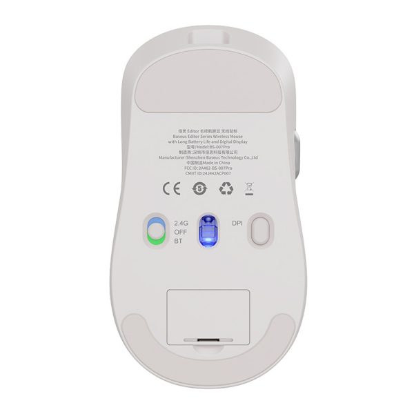 Bezvadu pele ar uzlādējamas baterijas indikatoru 4000DPI 800mAh 2.4GHz BT - balta