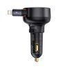 USB-A automašīnas lādētājs ar ievelkamu iPhone Lightning kabeli 55W - melns