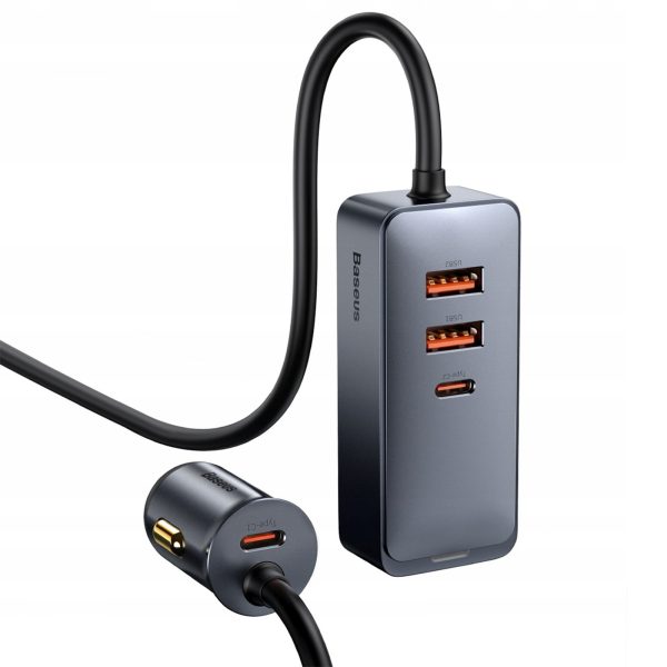 Automašīnas lādētājs ar USB-A USB-C pagarinātāja kabeli PPS 120W - gaiši pelēks