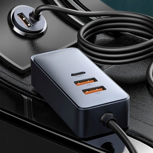 Automašīnas lādētājs ar USB-A USB-C pagarinātāja kabeli PPS 120W - gaiši pelēks