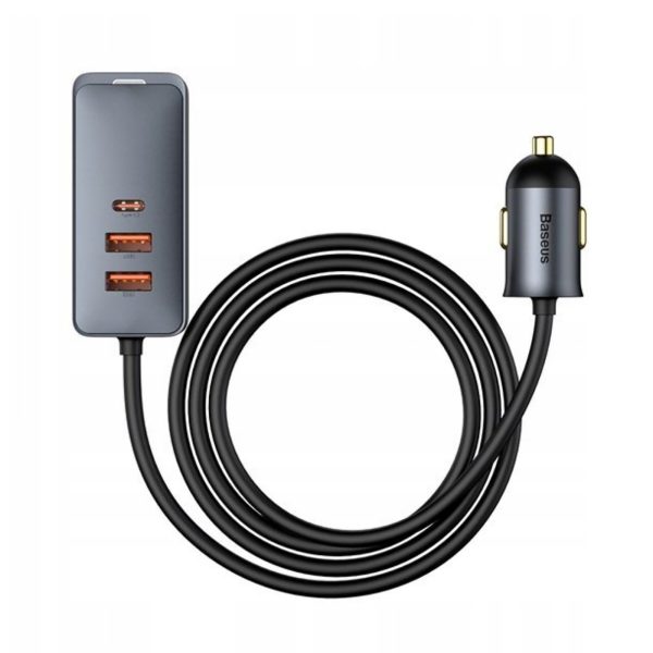 Automašīnas lādētājs ar USB-A USB-C pagarinātāja kabeli PPS 120W - gaiši pelēks