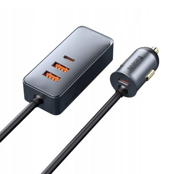 Automašīnas lādētājs ar USB-A USB-C pagarinātāja kabeli PPS 120W - gaiši pelēks