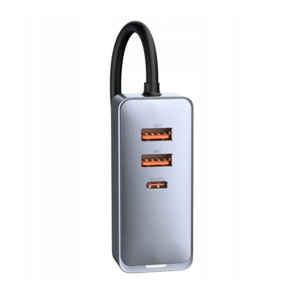 Automašīnas lādētājs ar USB-A USB-C pagarinātāja kabeli PPS 120W - gaiši pelēks