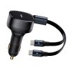 2-in-1 automašīnas lādētājs ar diviem USB-C kabeļiem, 33W - melns