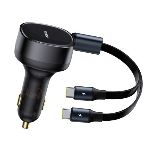 2-in-1 automašīnas lādētājs ar diviem USB-C kabeļiem, 33W - melns
