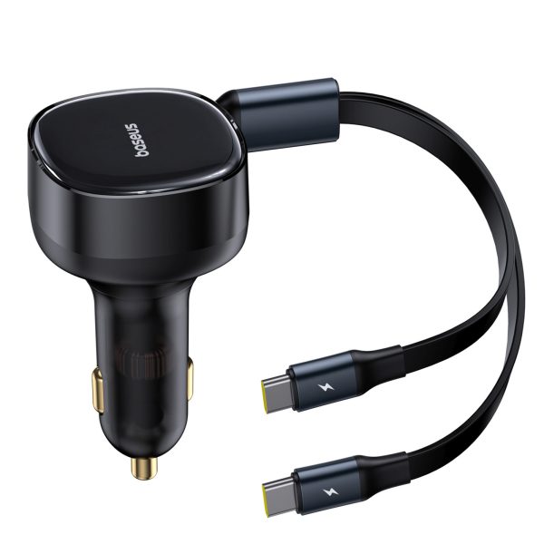 2-in-1 automašīnas lādētājs ar diviem USB-C kabeļiem, 33W - melns