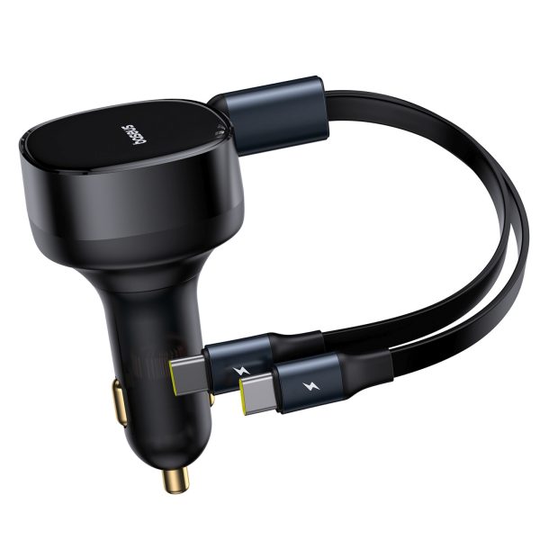 2-in-1 automašīnas lādētājs ar diviem USB-C kabeļiem, 33W - melns