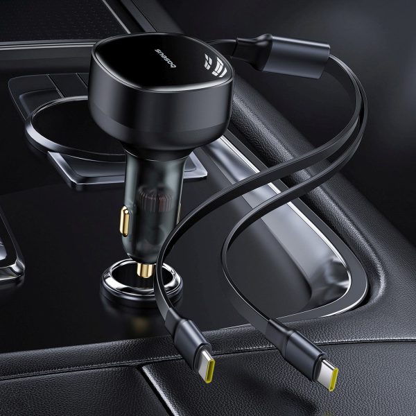 2-in-1 automašīnas lādētājs ar diviem USB-C kabeļiem, 33W - melns