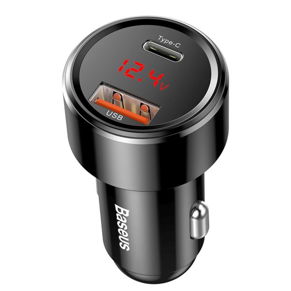 Automašīnas lādētājs ar displeju USB-A USB-C 45W - melns