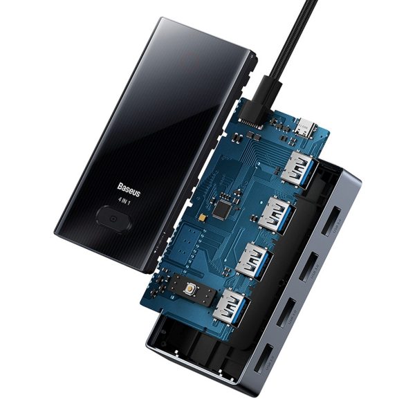 USB-C centrmezgla sadalītājs uz 4x USB-A - pelēks