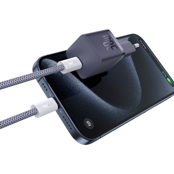 USB-C GaN5 30W sienas lādētājs ar 100W 1m USB-C kabeli - violets