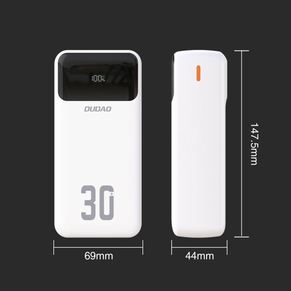 Powerbank 30000mAh USB-A USB-C K15Max PD 22.5W ar USB-C iPhone Lightning kabeļiem - balts