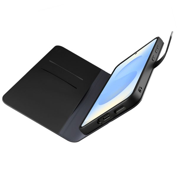 Mākslīgās ādas maciņš ar atloku un maku Samsung Galaxy S25+ bukleta maciņam - melns