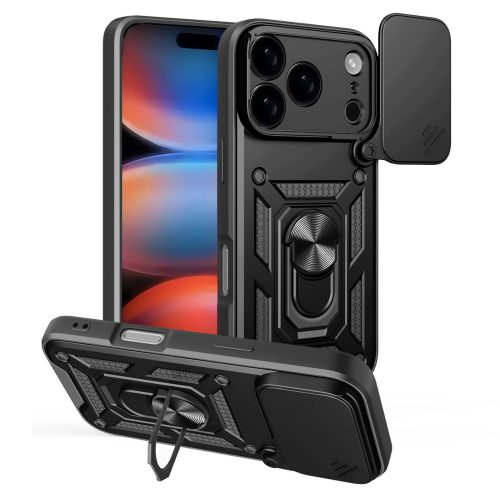 Hybrid Armor Camshield bruņu maciņš ar statīvu un kameras pārsegu iPhone 17 Pro tālrunim - melns