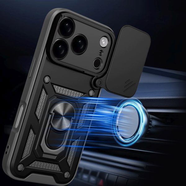 Hybrid Armor Camshield bruņu maciņš ar statīvu un kameras pārsegu iPhone 17 Pro tālrunim - melns