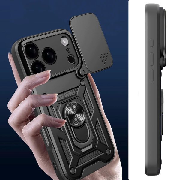 Hybrid Armor Camshield bruņu maciņš ar statīvu un kameras pārsegu iPhone 17 Pro tālrunim - melns