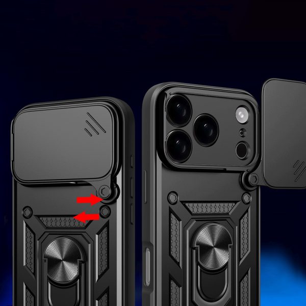 Hybrid Armor Camshield bruņu maciņš ar statīvu un kameras pārsegu iPhone 17 Pro tālrunim - melns