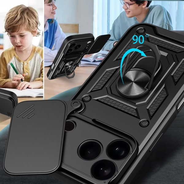 Hybrid Armor Camshield bruņu maciņš ar statīvu un kameras pārsegu iPhone 17 Pro tālrunim - melns