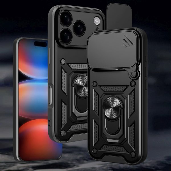 Hybrid Armor Camshield bruņu maciņš ar statīvu un kameras pārsegu iPhone 17 Pro tālrunim - melns