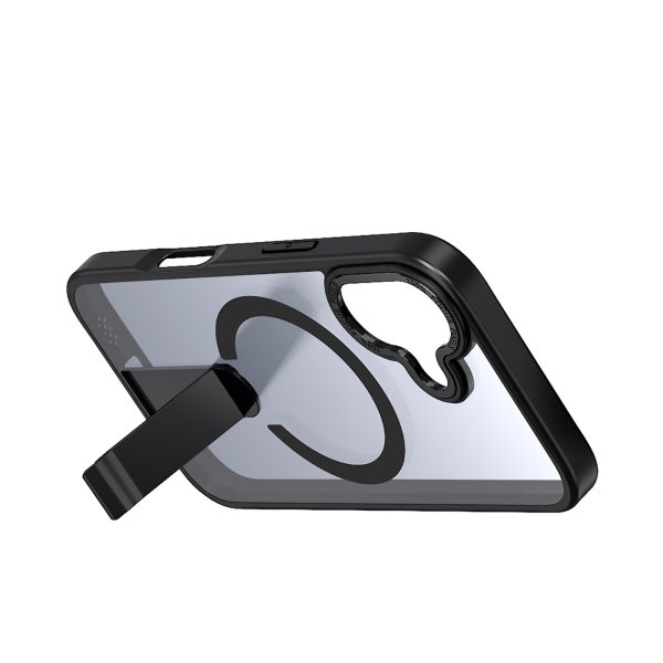 iPhone 17 Hybrid Armor X MagSafe vāciņš ar statīvu — melns