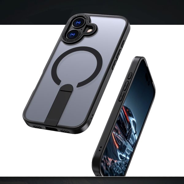 iPhone 17 Hybrid Armor X MagSafe vāciņš ar statīvu — melns