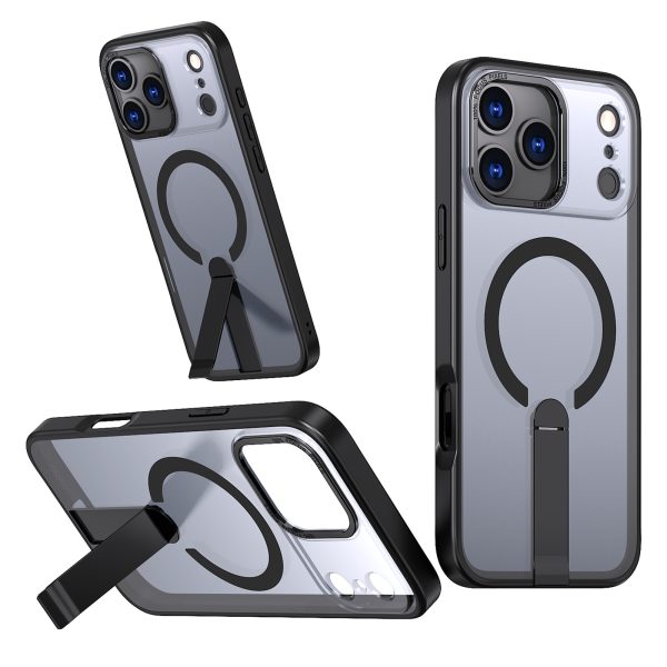 iPhone 17 Pro Max Hybrid Armor X MagSafe vāciņš ar statīvu — melns