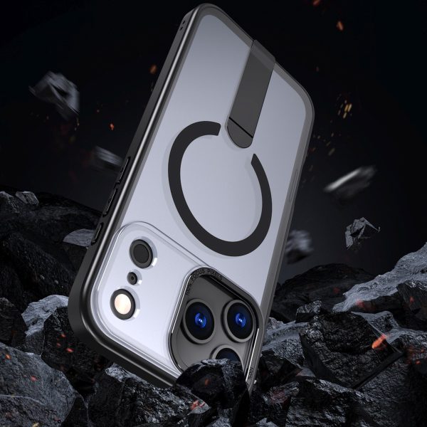iPhone 17 Pro Max Hybrid Armor X MagSafe vāciņš ar statīvu — melns