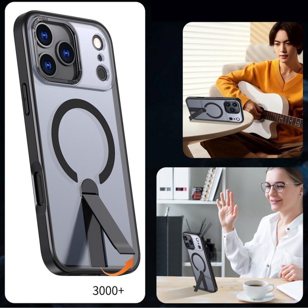 iPhone 17 Pro Max Hybrid Armor X MagSafe vāciņš ar statīvu — melns