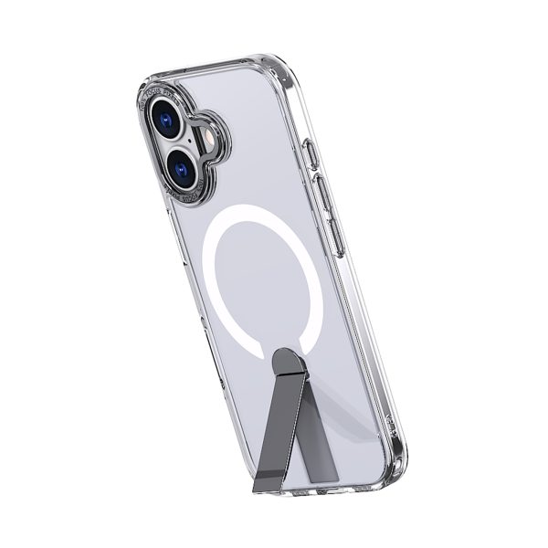 iPhone 17 Hybrid Armor X MagSafe vāciņš ar statīvu — caurspīdīgs