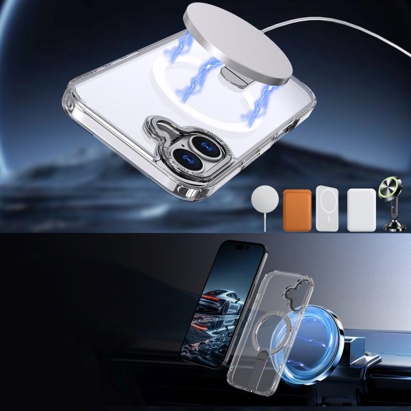 iPhone 17 Hybrid Armor X MagSafe vāciņš ar statīvu — caurspīdīgs