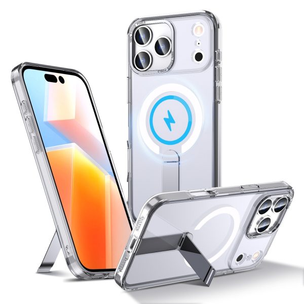 iPhone 17 Pro Max Hybrid Armor X MagSafe vāciņš ar statīvu — caurspīdīgs