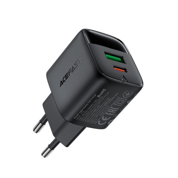Sienas lādētājs ar displeju USB-A USB-C GaN PD 35W - melns