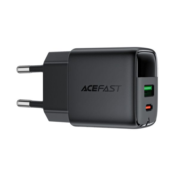 Sienas lādētājs ar displeju USB-A USB-C GaN PD 35W - melns