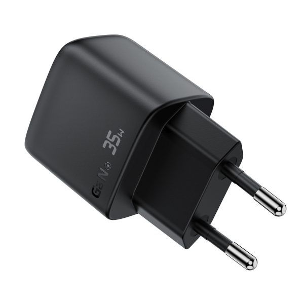 Sienas lādētājs ar displeju USB-A USB-C GaN PD 35W - melns