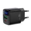 Sienas lādētājs ar displeju USB-A USB-C GaN PD 35W - melns